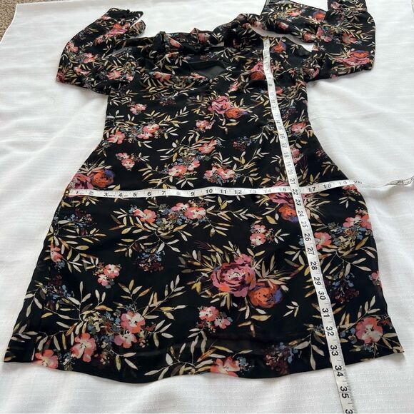 Rachel Rachel Roy Tie Neck Black Chiffon Sheer Sleeve Floral Mini Dress Size 4 - Picture 7 of 16